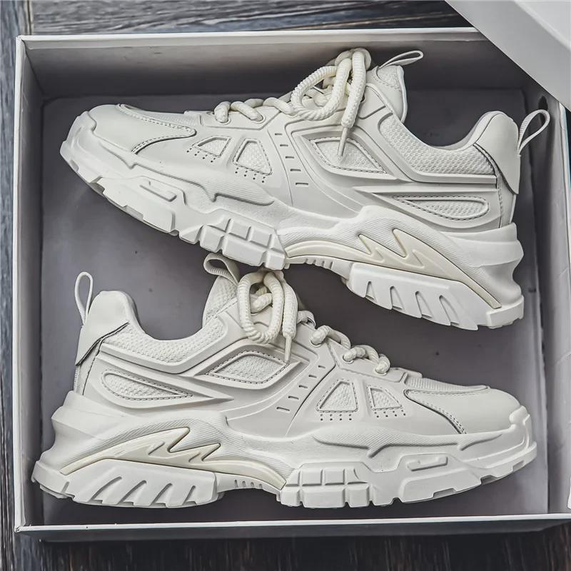 Men's 2025 Spring Breathable Mesh Fashion Sneakers - Casual, Low-Top, Thick-Soled Dad Shoes for Teens