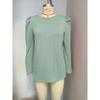Round Neck Bubble Sleeve Knitting Jacquard Solid Color Top Long Sleeve Women's T-shirts