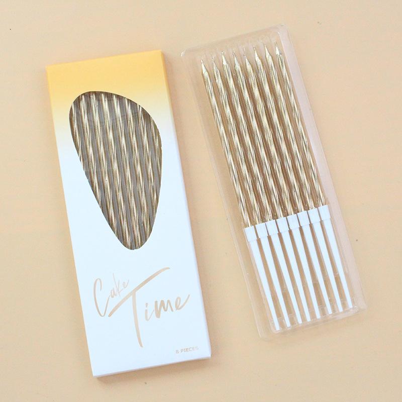 New Gold-plated Slender Rod Gold-plated Spiral Birthday Candle Creative Party Boxed Electroplated Pencil Candle