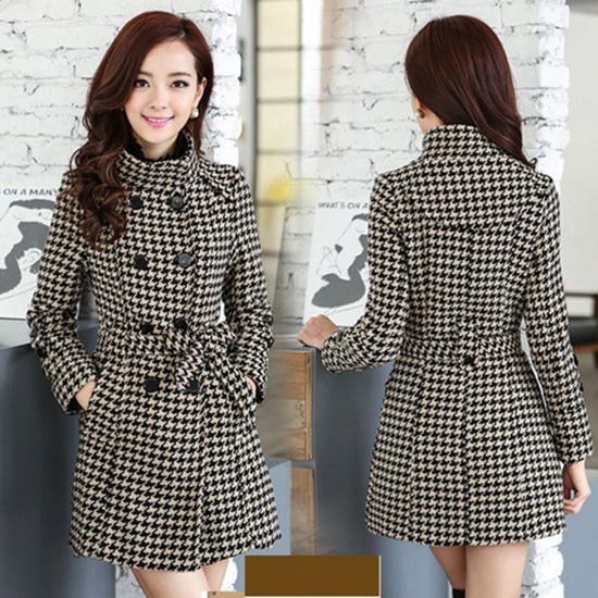 Осенне-зимний темпераментный стенд Длинная секция ветровки в клетку Британский ветер Двубортное приталенное пальто XXXL