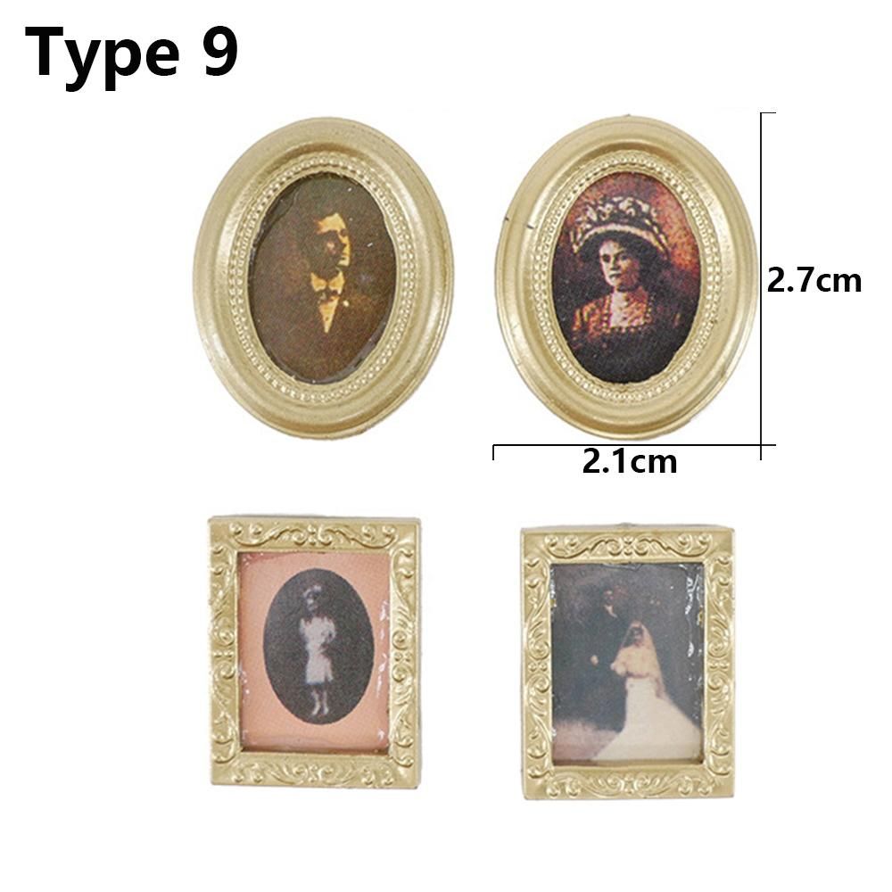 Resin Craft Doll Accessories Playing House Miniature Oil Painting 1:12 Scale Vintage Framed Photos Mini Picture