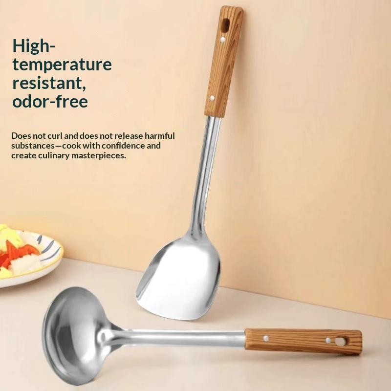 3Pcs/Set Stainless Steel Imitation Wood Grain Handle Spatula Leaky Shovel Spoon For Kitchen Light For Cooking Kitchen Tools