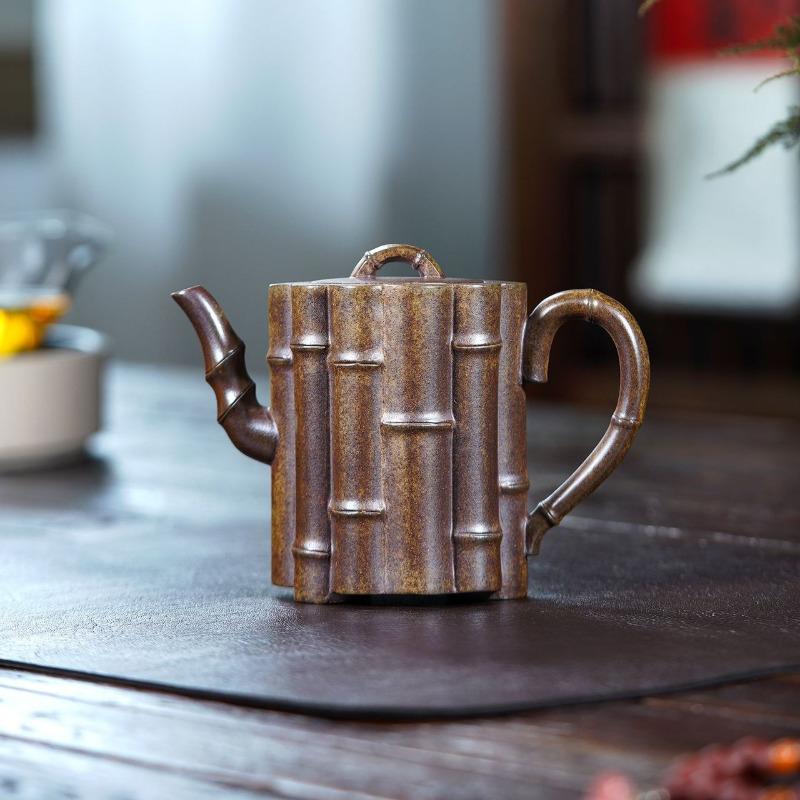 

270ml Traditional Yixing Purple Clay Teapots Handmade High Bamboo Joint Pot Raw Ore Wood-fired Porcelain Mud Kettle Zisha Teaset