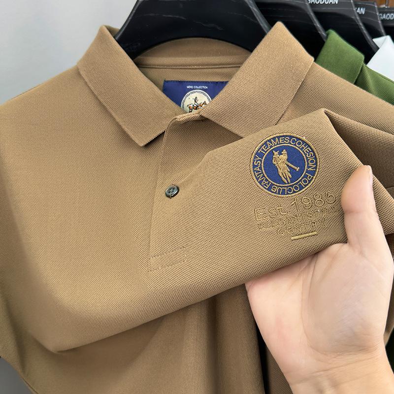 Short Sleeve Polo Shirt Men'S Light Luxury High Sense Men'S Solid Color Embroidered Letter Lapel T-Shirt