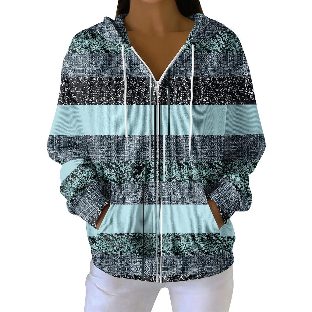 Women's Casual Fashion Long-Sleeved Zip-Up Christmas Print Knitted Hoodie
