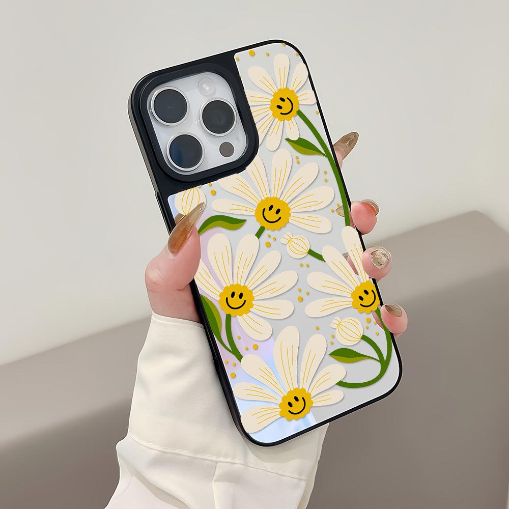 ins smiley face flower is suitable for Apple 17ProMax mobile phone case 15/16 all-inclusive 13 anti-drop 14 makeup mirror advanced