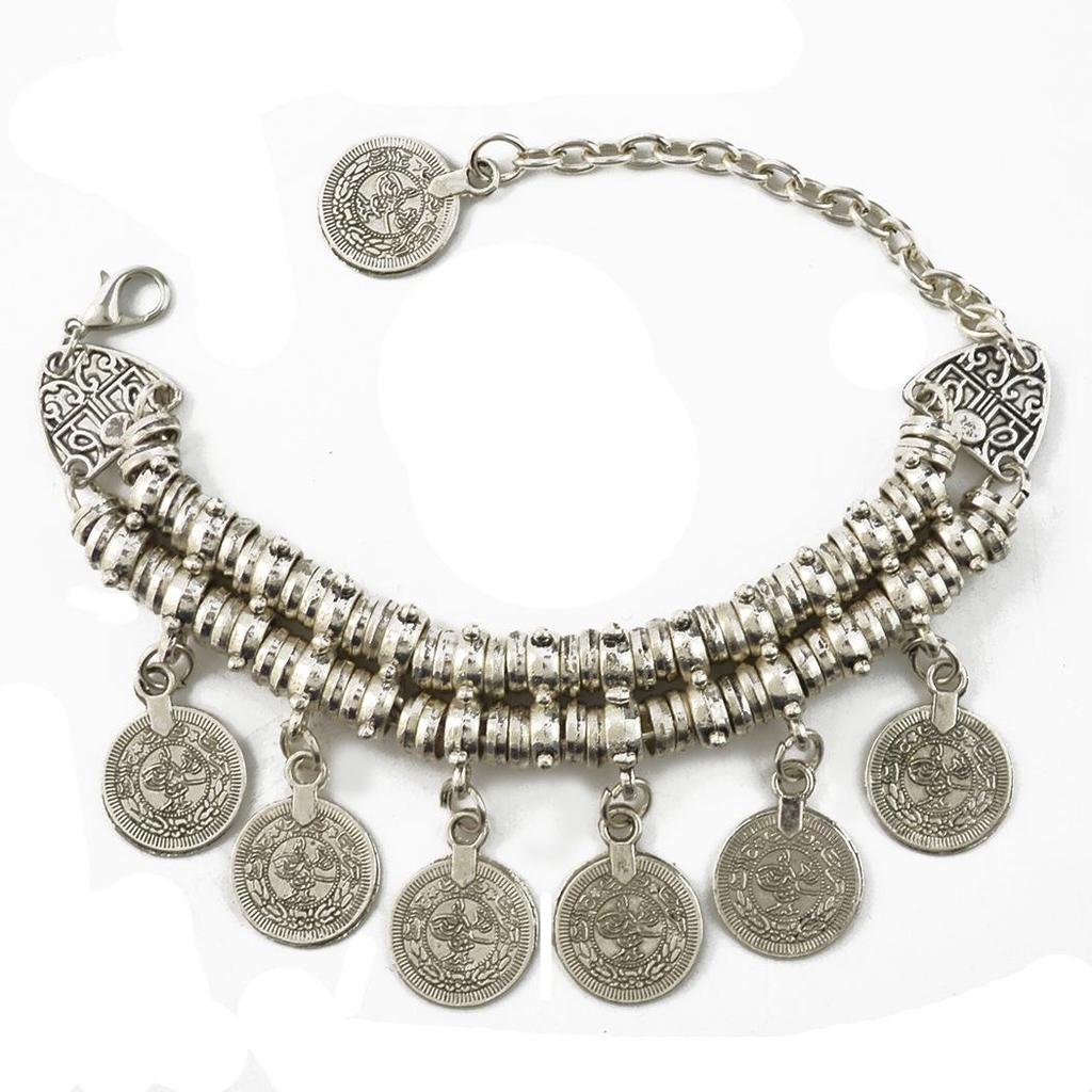 Fashion Retro Dual-use Coin Anklet/Bracelet with Engraved Design