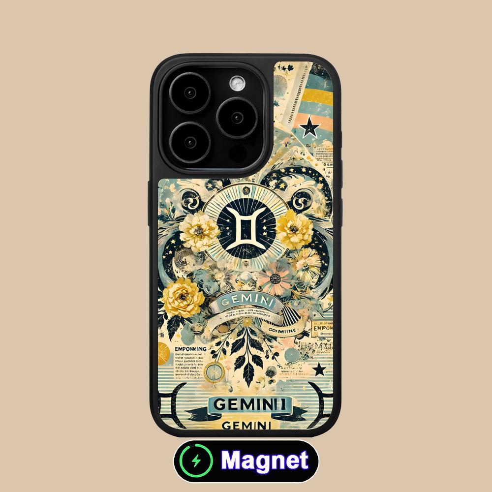 Zodiac Sign Gemini Phone Case for iPhone 17 16 15 14 13 12 11 Air Pro Max Plus Matte Surface Magsafe Cover