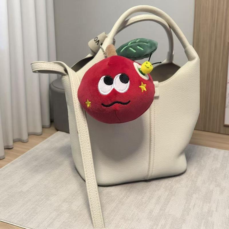 Fluffy Cute Red Round Fruit Plush Pendant Removable Caterpillar School Bag Decor for Kids Holiday Reward Gift