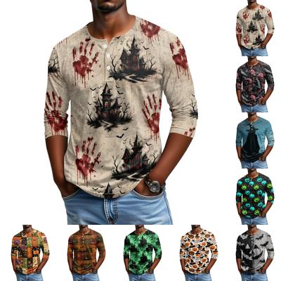 Men's Casual Halloween Print Raglan Three-Quarter Sleeve T-Shirt