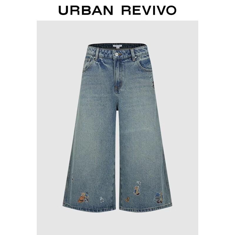 Women s Retro Cartoon Embroidered Loose Denim Capris 25