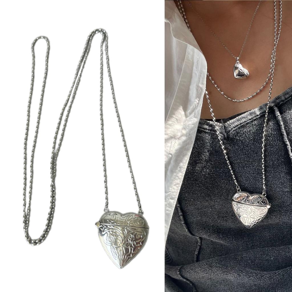 Lange Kette Herz Umhängetasche Halskette Einzigartige Geprägte Blumen Halskette Verstellbare Länge Bankett Choker Schmucka