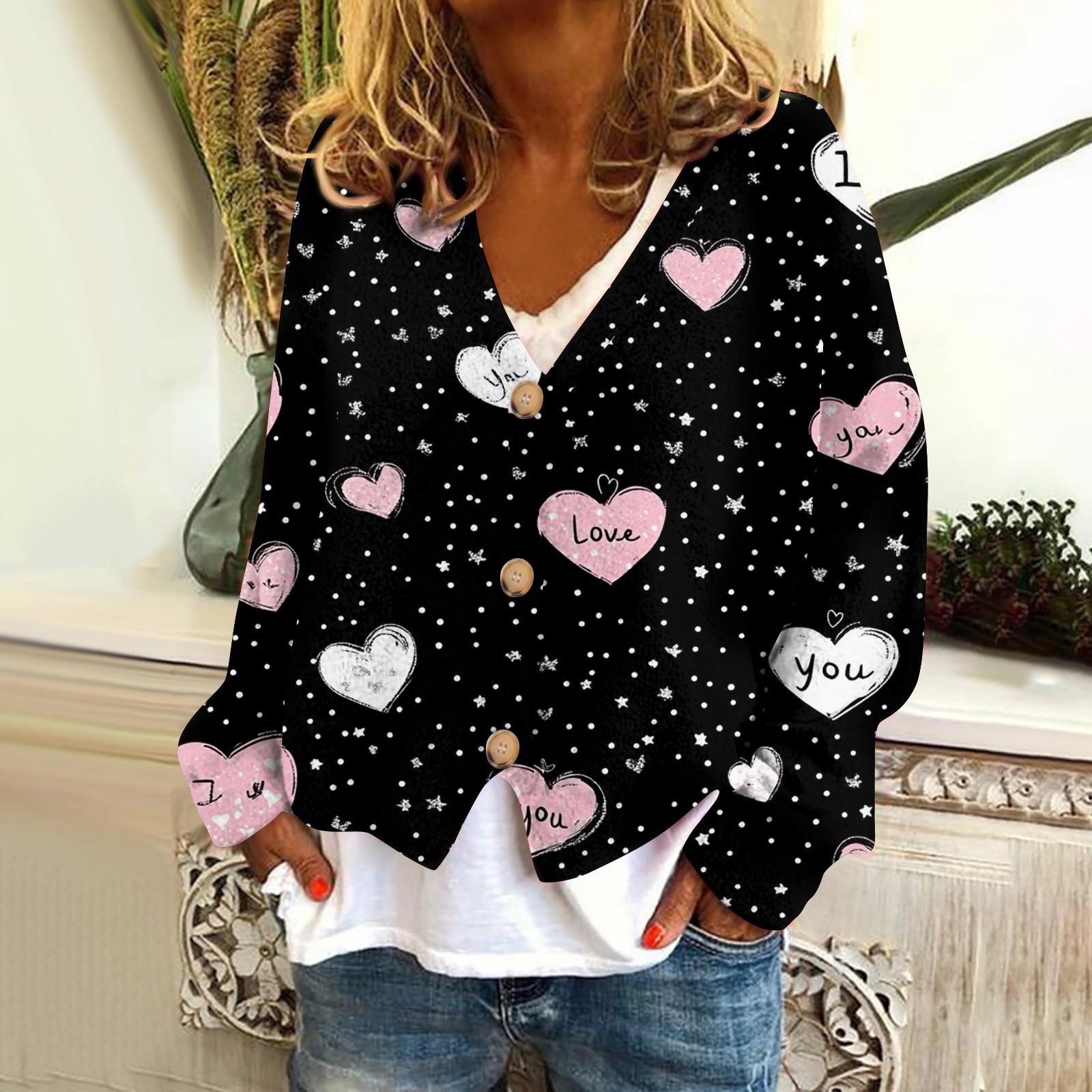 

Женская модная короткая куртка, повседневная, с длинным рукавом, с принтом ко Дню святого Валентина, однобортный плюшевый топ M чёрный