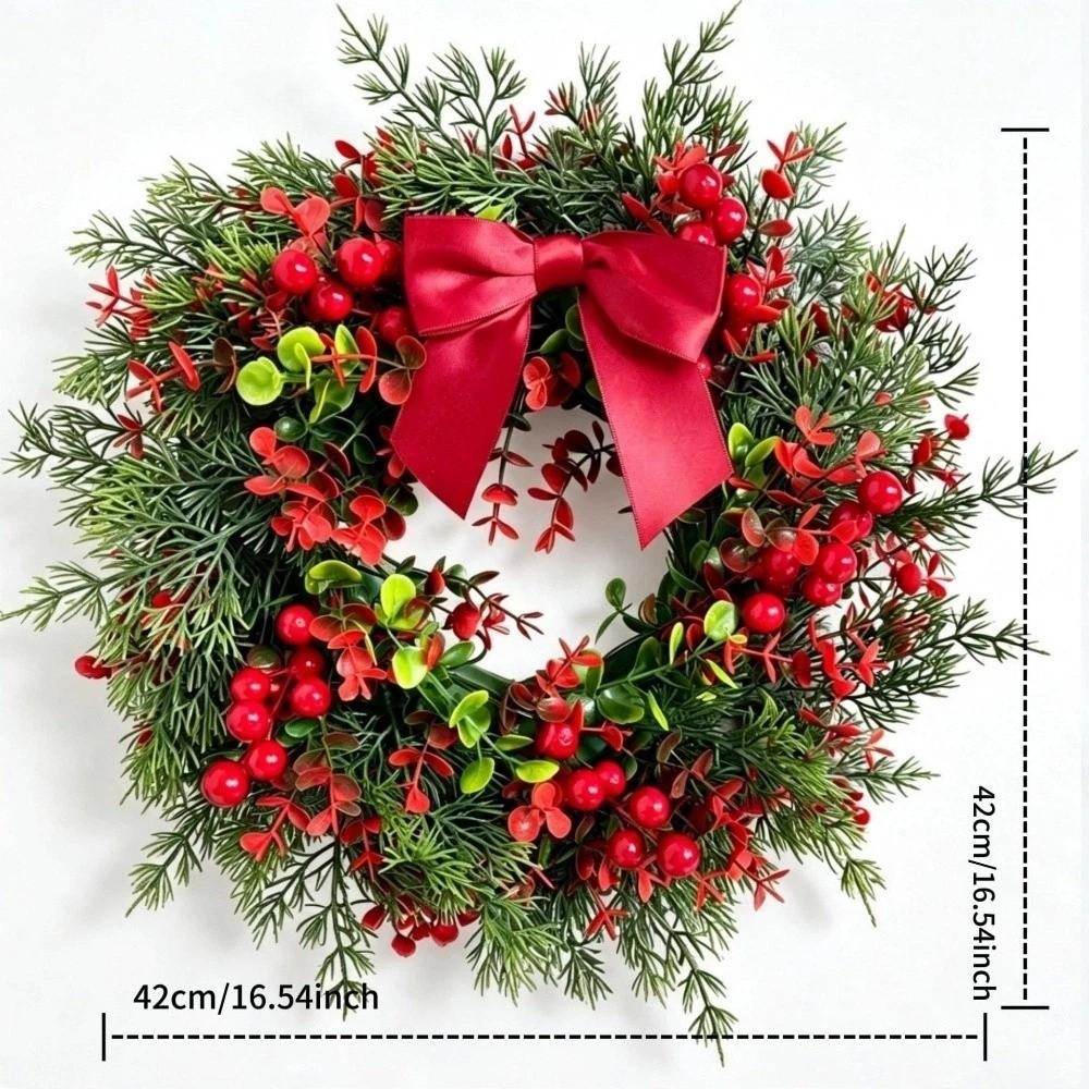 Realistic Design Christmas Wreath Velvet Bow Faux Greenery Wreath  Indoor Decor