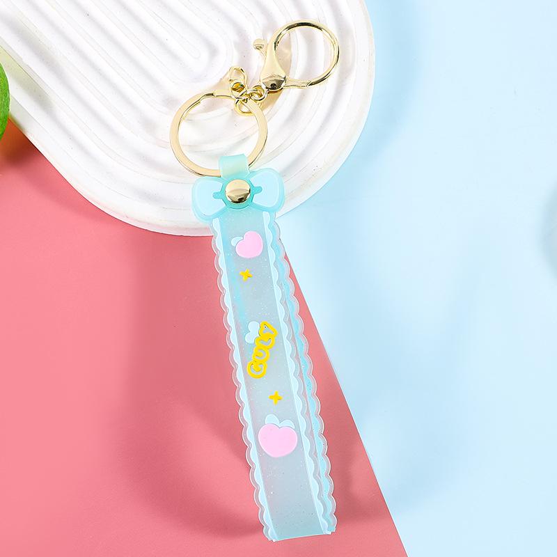 Silicone Glitter Bow Keychain with Leather Strap - Cartoon Style Gift Accessory
