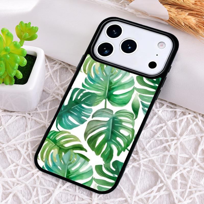 Green Monstera Leaf Phone Case for iPhone 17 Air 16 15 11 12 14 13 Pro Max Shockproof Cover
