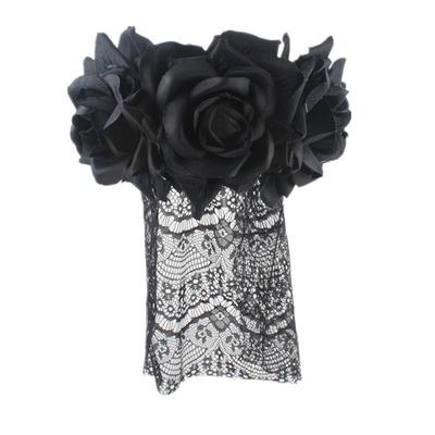 2018 Rose Flower Headband with Black Lace Veil for Christmas Party Hair Accessory
