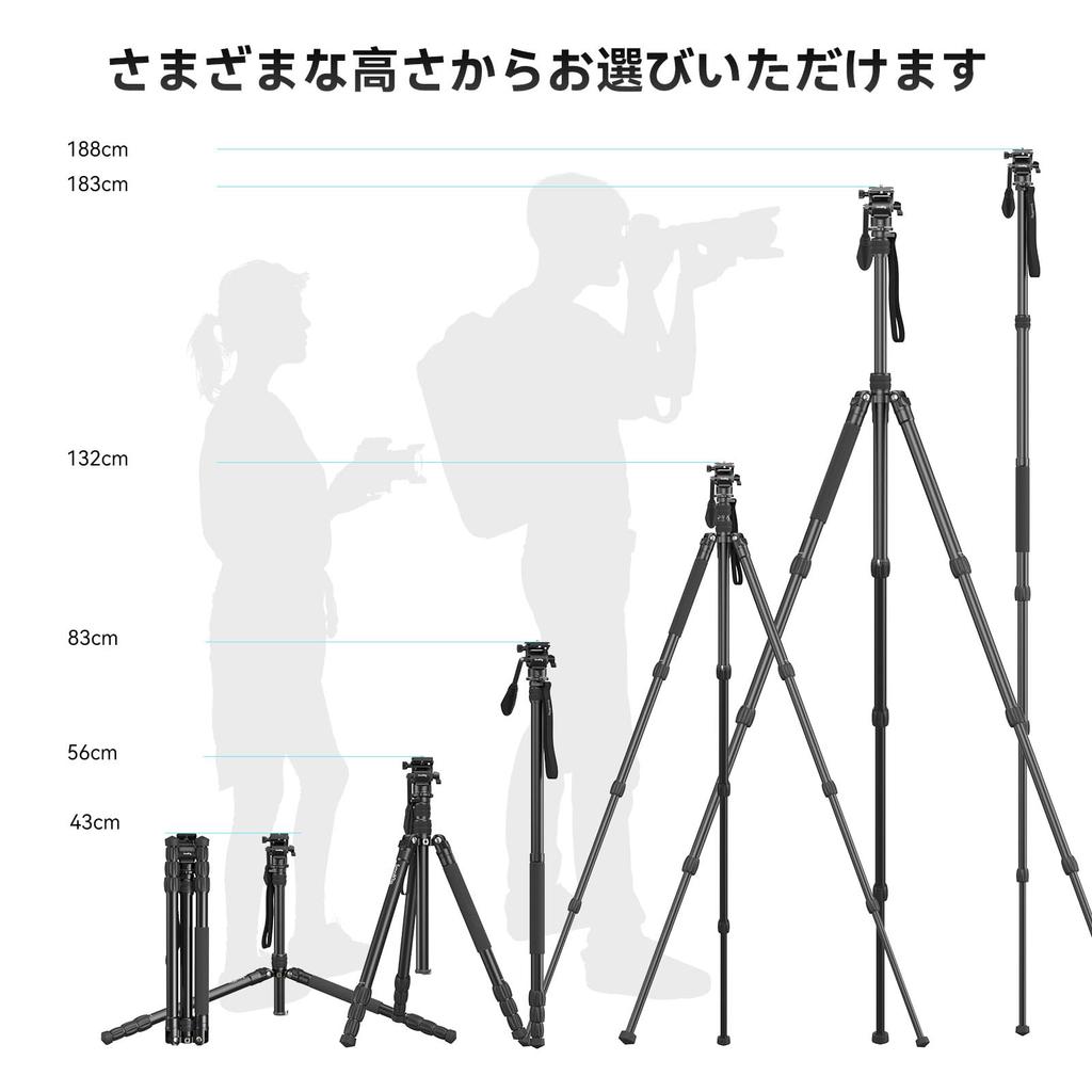 SmallRig Compact Aluminum Tripod for DSLR Pan Head with Two Quick Release Reversible Center Variable 3760B Cameras, 360° Arca-Swiss Plates, 4-Section,