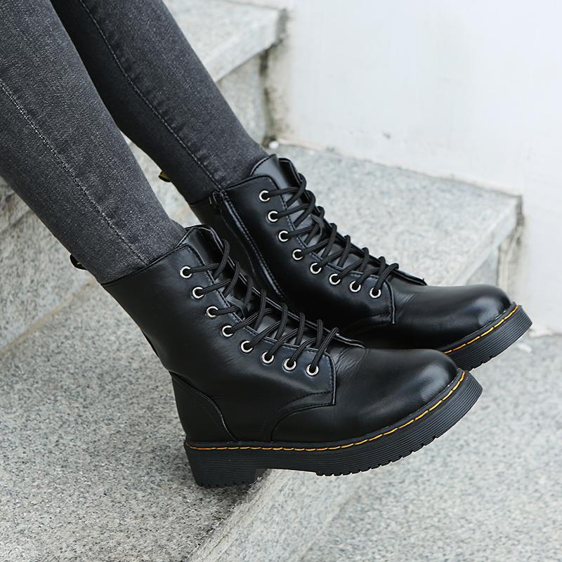Women 'S Fashion Boots Autumn And Winter Warm And Comfortable All -Match Lace -Up Mid -Tube Flat Waterproof Non -Slip Women 'S Shoes