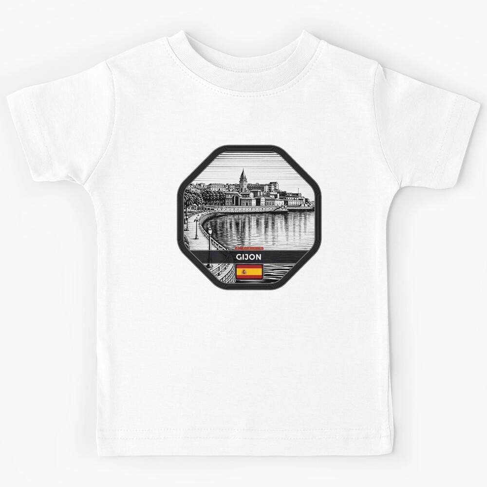 Gijon Spain Linocut Style  Kids T-Shirt 130