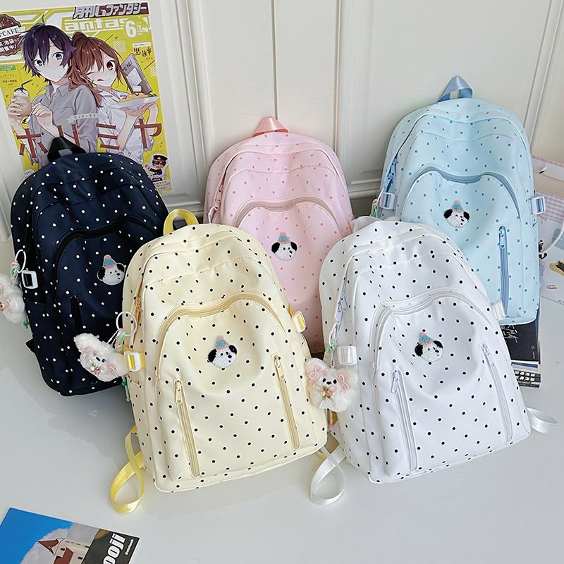 Dot Print Girls Backpack Junior High School Student Lightweight Schoolbag