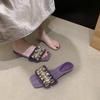 Soft Waxy and Easy To Wear! Milk Tea Apricot Rhinestone Cool Slippers Women's New Temperament Versatile Open-toed Fluffy Shoes In Summer 2025