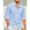 Men Stand Collar Solid Long Sleeve Shirt, Cotton Linen-like Breathable Casual Shirt Cross-border Men Top