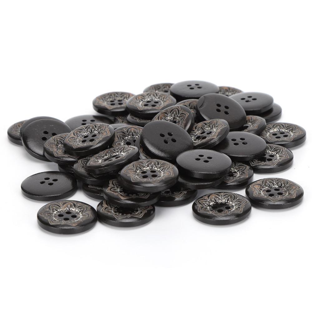 50pcs 4 Hole Round Buttons 25mm (1") Sewing Accessories Handmade Wooden Buttons For Sewing DIY