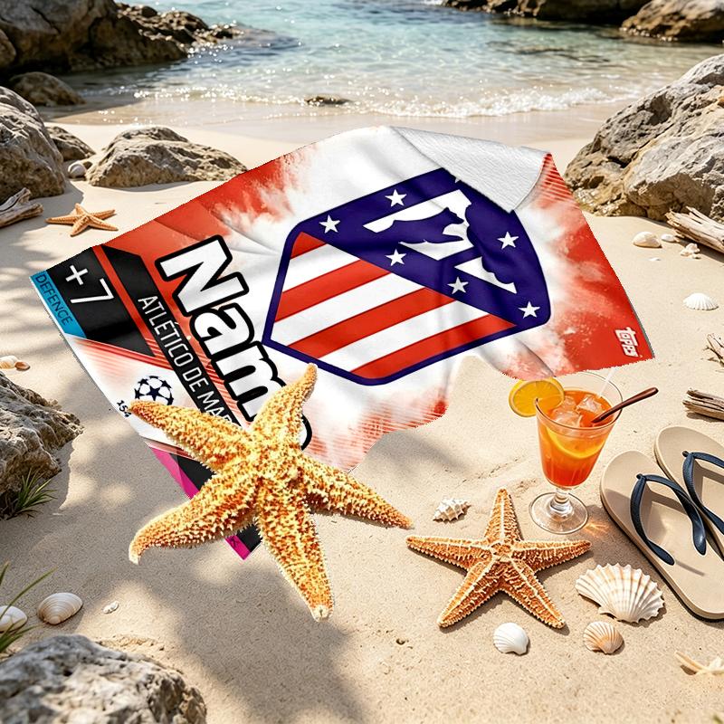 Custom Name Personalized Atletico Madrid Print Beach Towel, for Trip Camping Beach Party Home Decor, Birthday Gift for Family & Friends