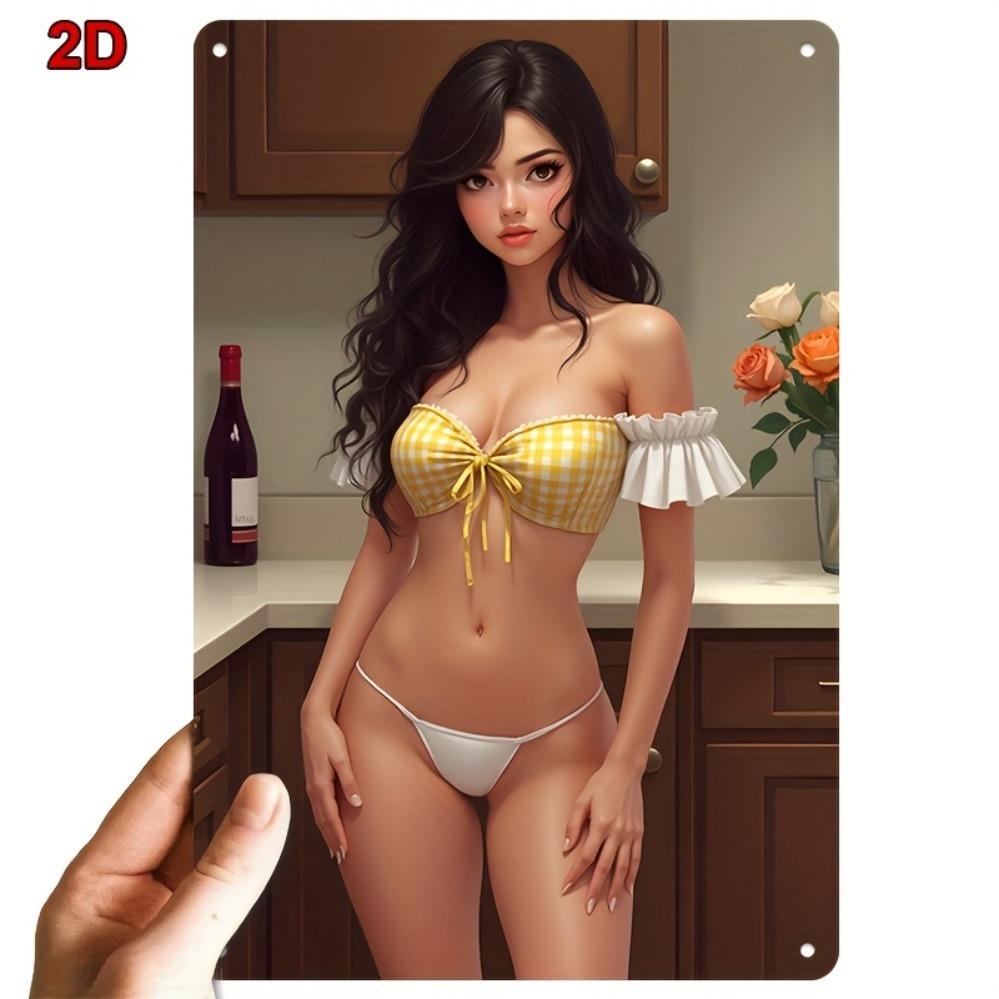 Vintage Metal Tin Sign Bikini Pattern 8x12 Inch Grid Texture Wall Art - Durable Decor for Home Bar Cafe Office Bedroom Retro