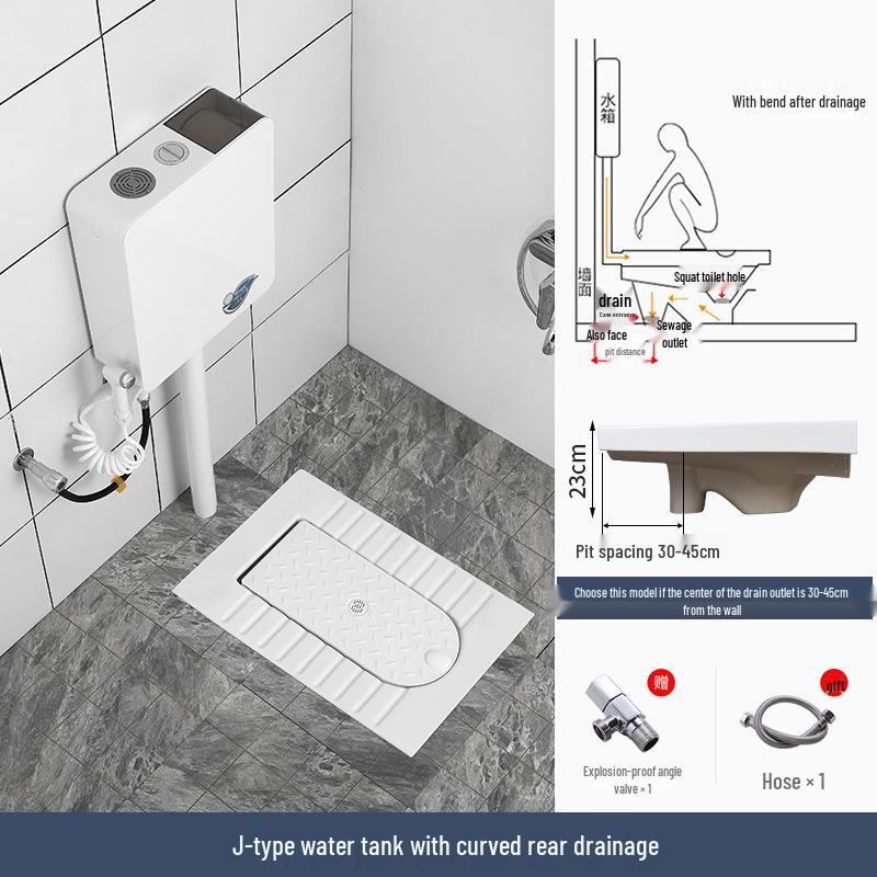 Compact Ceramic Squat Toilet with Flip Lid and Cover Plate