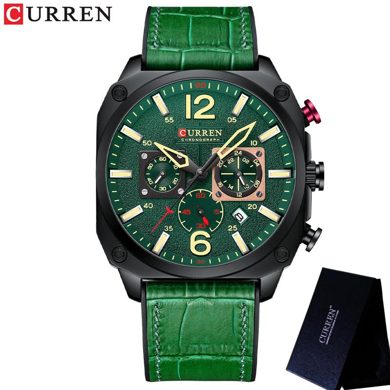 CURREN Chronograph Herren Armbanduhr Kalender Sport Herren Uhr Militär Top Marke Luxus Grau Echtes Leder Männliche Uhr Geschenk 8398