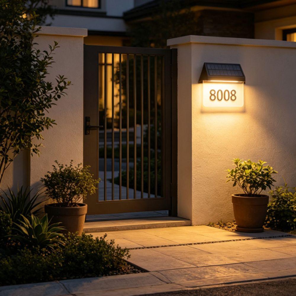 IP65 Waterproof Solar House Number Light Sturdy Outer Casing High-Transmittance Lampshade Solar Powered Wall Sconce