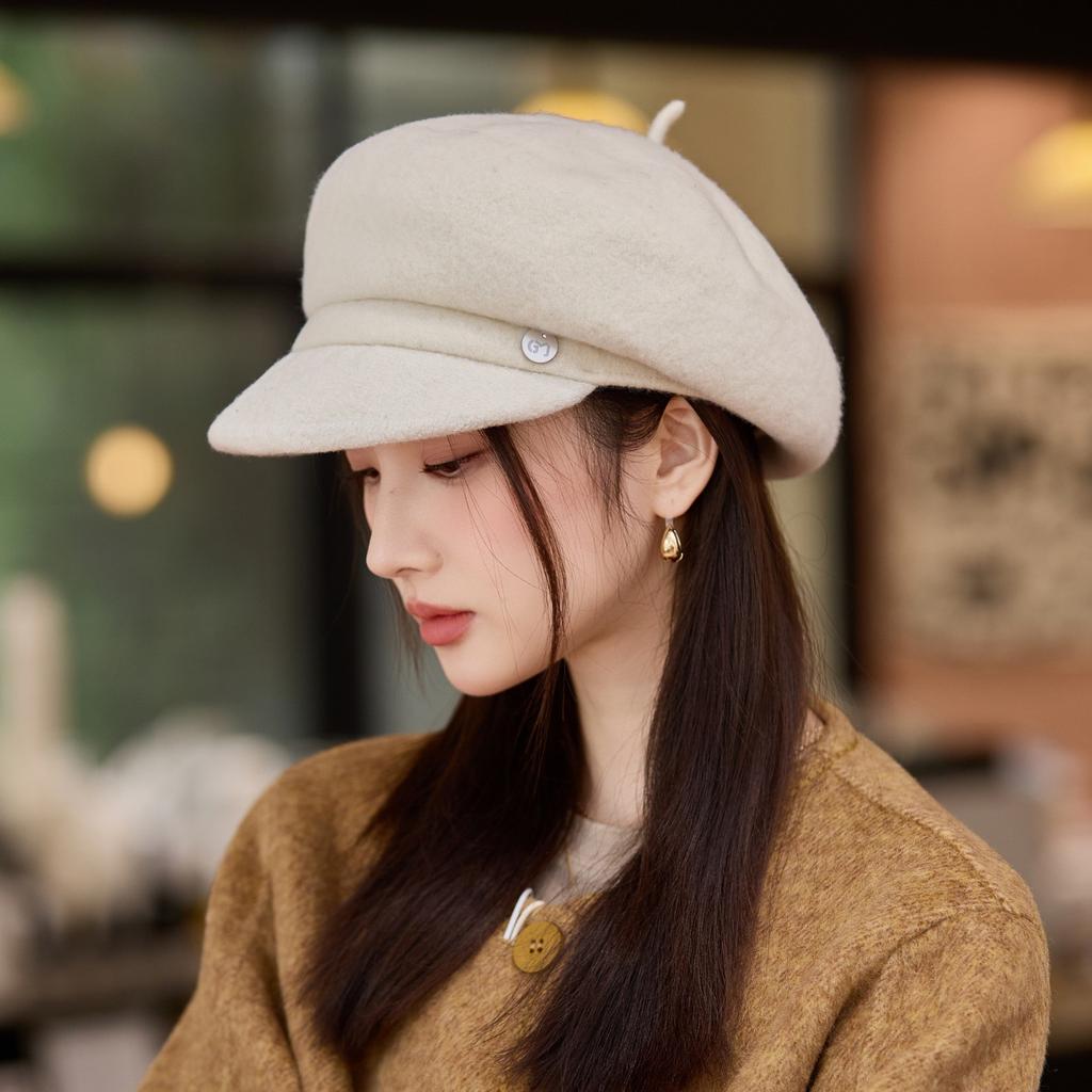 Hat Autumn and Winter Women's Fashion Cap Beret British Woolen Octagonal Hat
