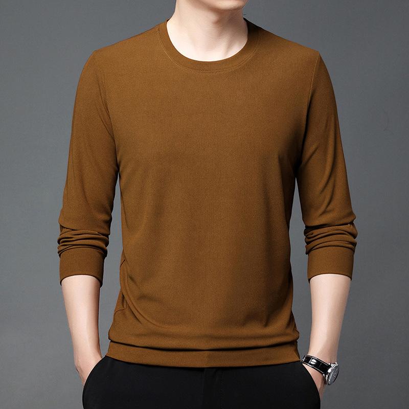 Hanorac pentru bărbați, primăvară, secțiune subțire nouă, bărbați tineri și de vârstă mijlocie, tricou cu mâneci lungi, cu gât rotund, cămașă lejeră cu fundul liber