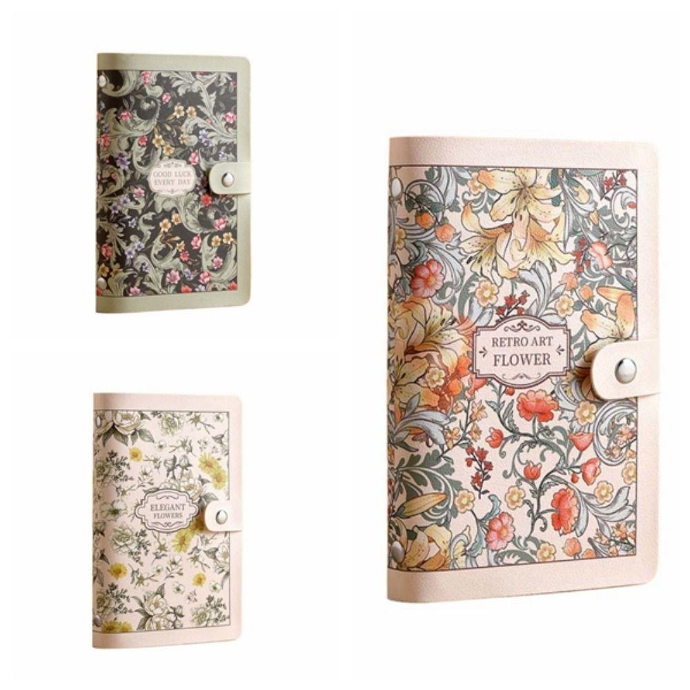 A6 Cash Budget Ledger Flower Printed Leather Savings Book Button Notebook for Money  Office
