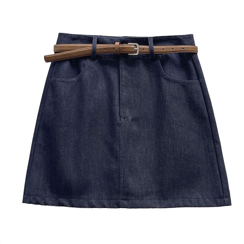 Juzhi Korean Retro High Waist Denim A-Line Short Skirt