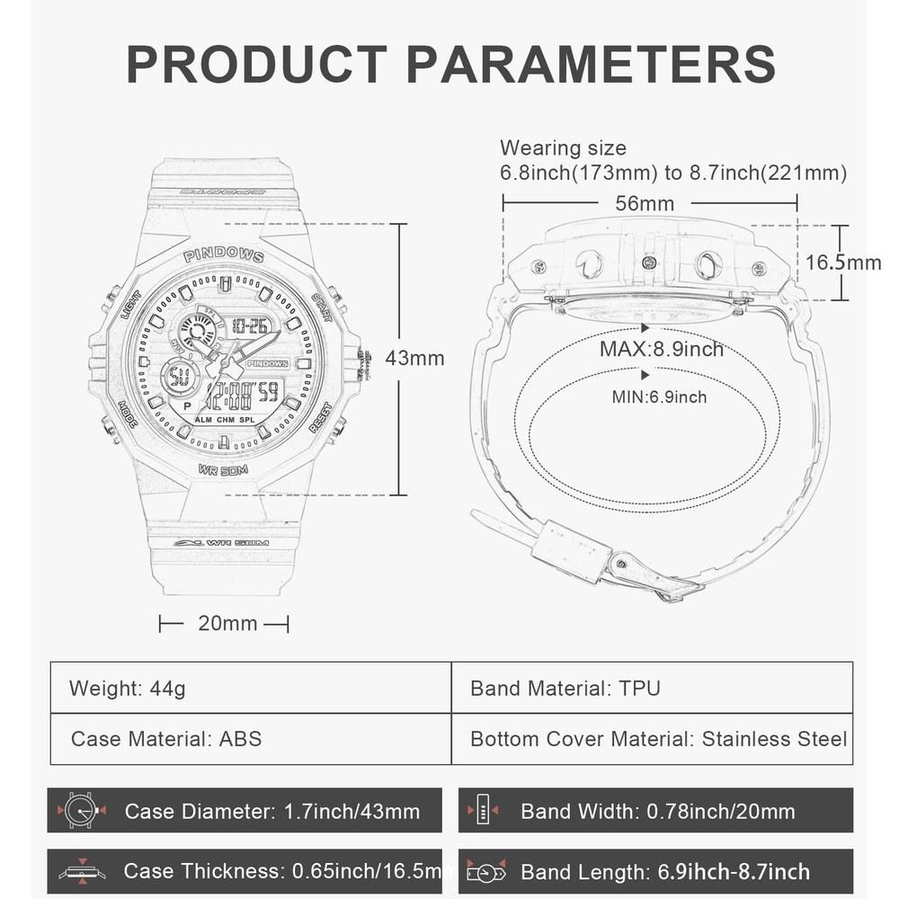 PINDOWS Orologio Sportivo Analogico Digitale da Donna 5 ATM Resistente all'Acqua Cronometro