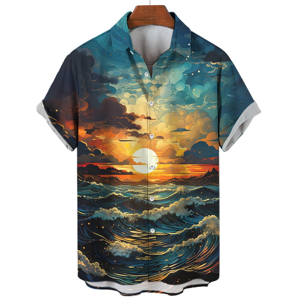 2025 New Shirts For Mens Short Sleeve Tops Japanese Style Ukiyoe Graphic Clothes Oversized Summer Apparel Streetweat Male Shirts