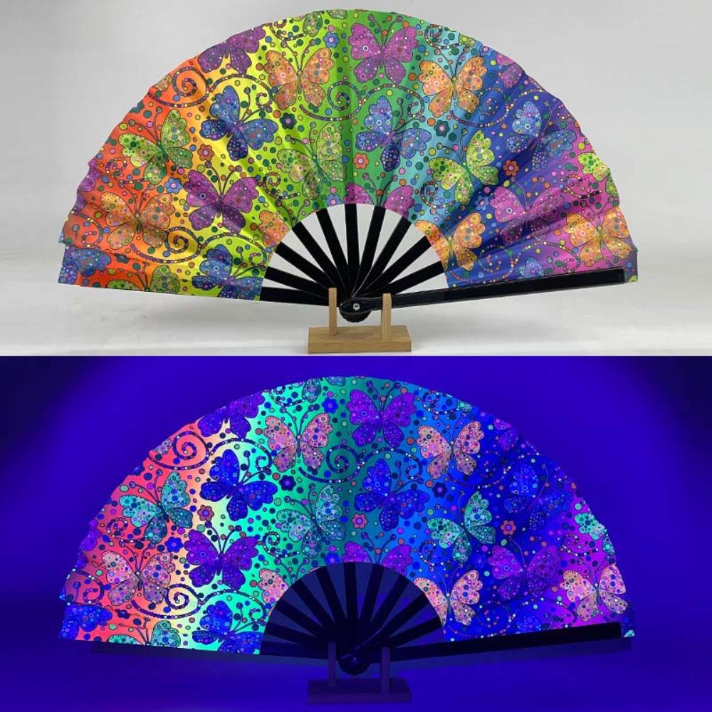 Ventilateur Psychedélique Néon Vibrant 13 pouces Papillon Ventilateur Luminescent Réactif aux UV Cosplay