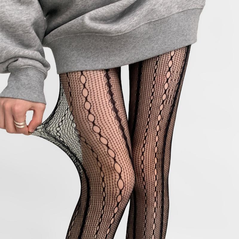 

New Plait Pattern Sexy Fishnet BodyStockings Women Mesh Hosiery Hollowed-out Lace Pantyhose Vintage Jacquard Base Layer Tights One Size