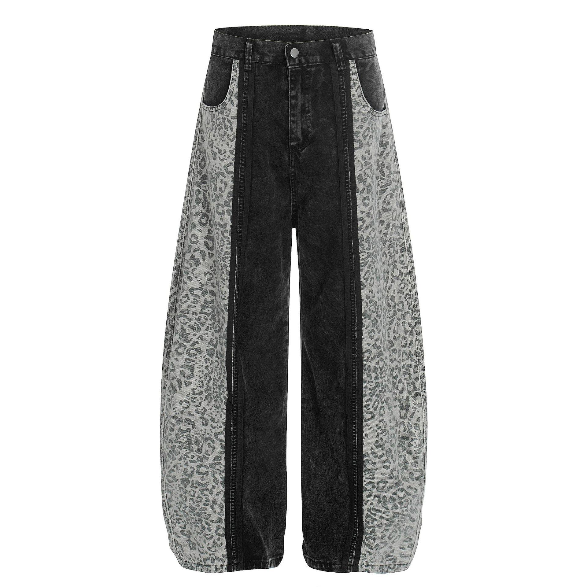 2025 Women s Casual Leopard Print Patchwork Wide-Leg Trousers L чёрный