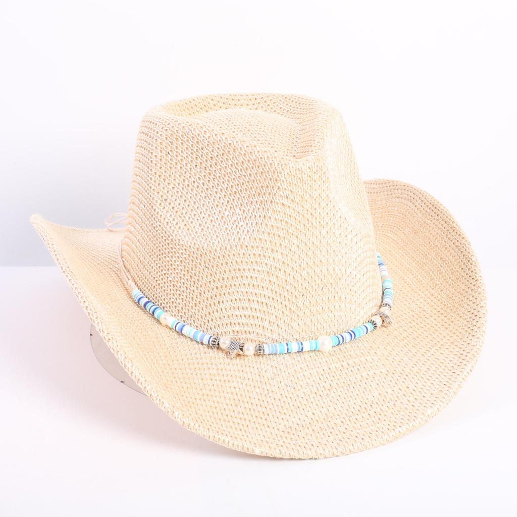 Popular European and American classic western denim straw hat, men's and women's fashion outdoor sunscreen sequined straw hat