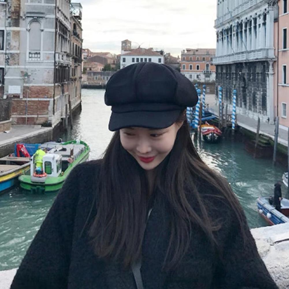 Women All Match Solid Color Short Brim Beret for Autumn Winter Wear