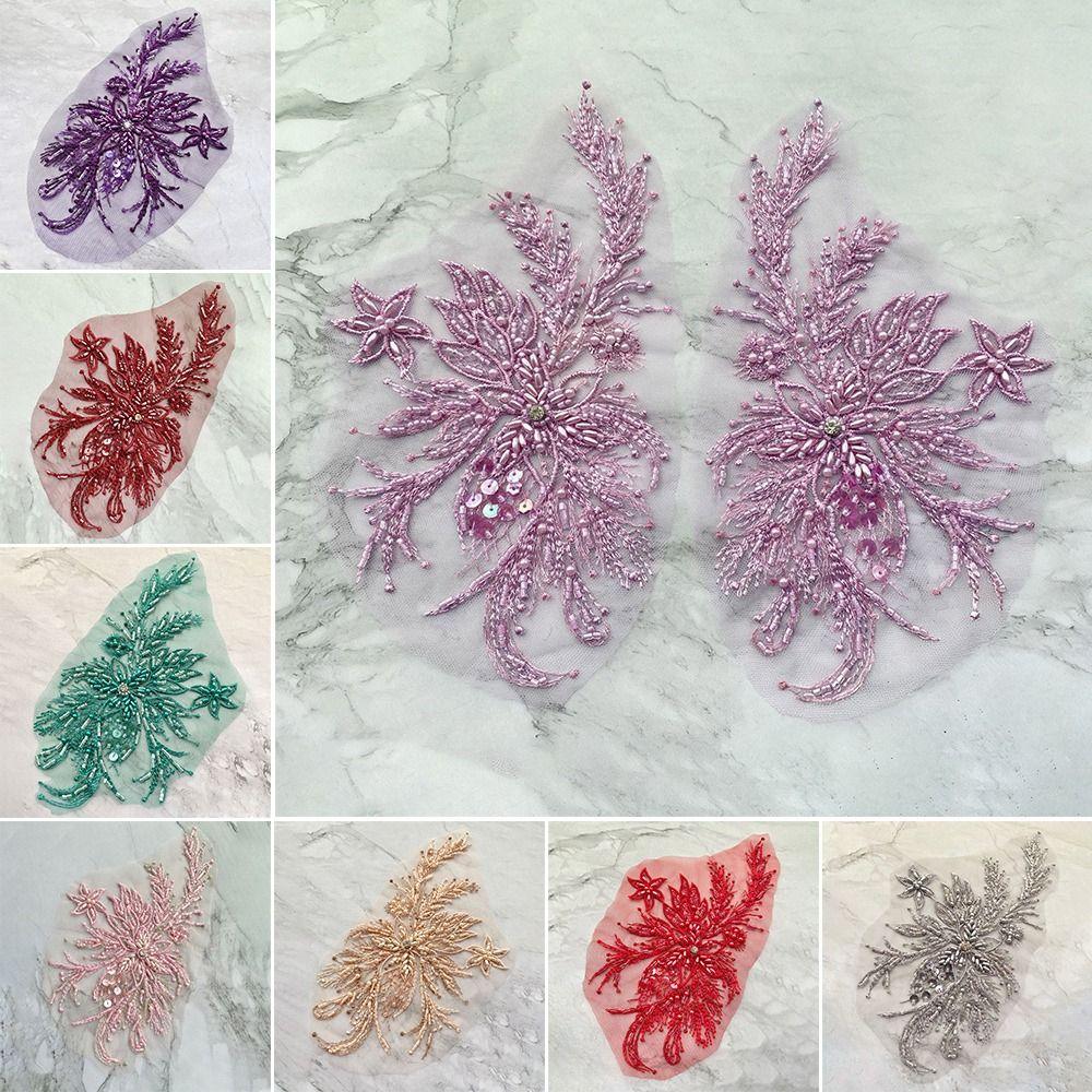 2Pcs DIY Flowers Mesh Embroidery Patch Sewing Repair Colored Floral Embroidery Sewing Patch Lace Fabrics Applique