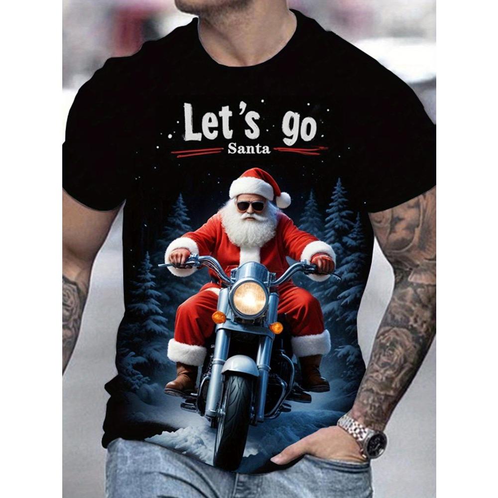 Christmas Reindeer 3D Print Men's T-Shirt Summer Casual Round Neck Short Sleeve Top Fun Santa Claus