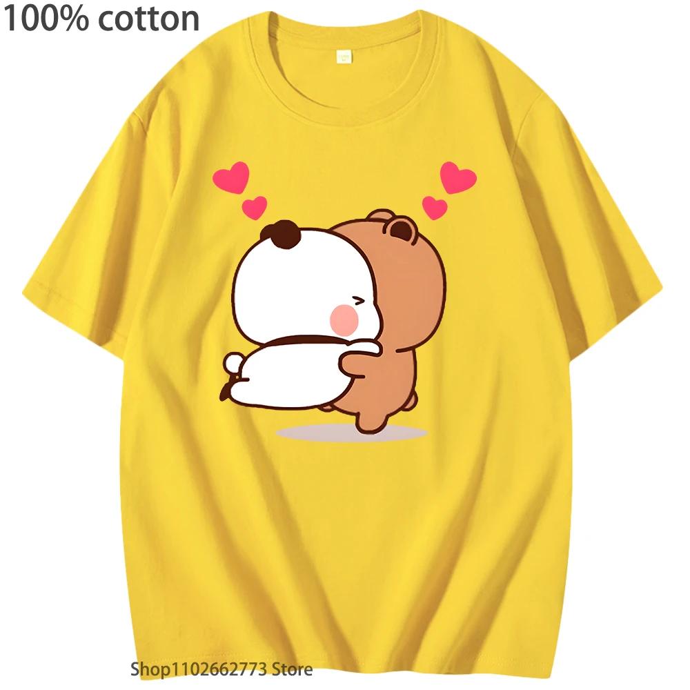 Women Kawaii Bubu Dudu Shirt Panda and Brownie Bear Couple T-Shirts Short-Sleeved Tees O-neck Women Cotton Tops