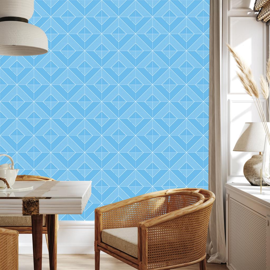 Geometric Azure Rhombus Wallpaper, Fine Detail 50x1000