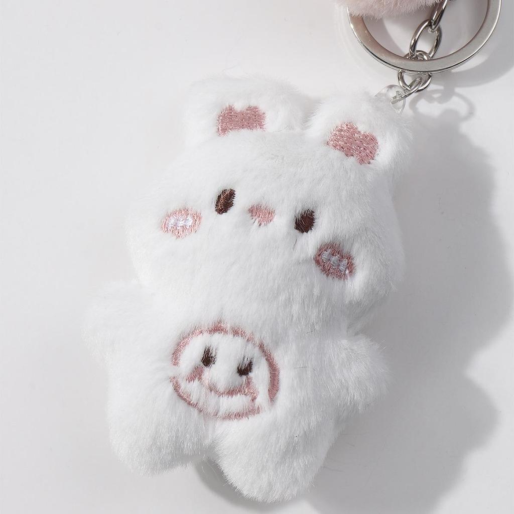 Charming DIY Pearl Lace Bow Heart Pompon Rabbit Keychain Bag Charm