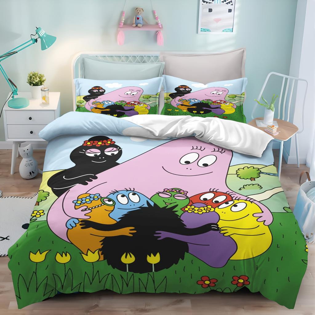 Children Barbapapa Duvet Cover Cartoon 3-Piece Set Cute Polyester Soft Breathable Comforter Animation Bedding